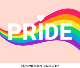 Waves of LGBT colours on pink background and Pride text. Vector illustration.