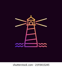 Waves with Lighthouse vector concept colorful icon or logo element on dark background