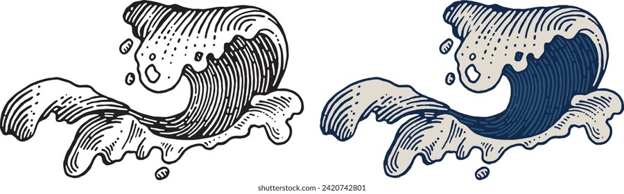 Waves line art with unique abstact style. tropical, surfing, beach life, ocean waves, water form. available in monochrome and colors