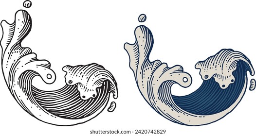 Waves line art with unique abstact style. tropical, surfing, beach life, ocean waves, water form. available in monochrome and colors