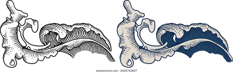 Waves line art with unique abstact style. tropical, surfing, beach life, ocean waves, water form. available in monochrome and colors