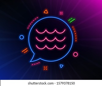 Waves line icon. Neon laser lights. Sea flowing sign. Water symbol. Glow laser speech bubble. Neon lights chat bubble. Banner badge with waves icon. Vector