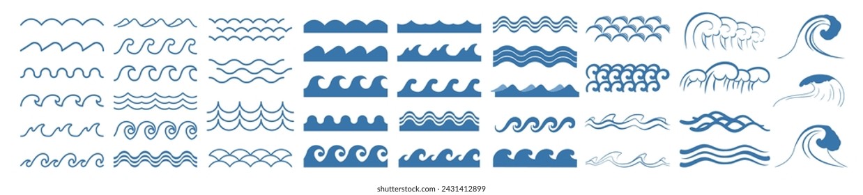 Waves line set. Waves collection vector. Line art wave pack logo design