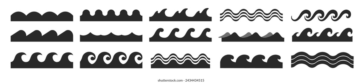 Conjunto de líneas de ondas. Vector de colección Waves. Diseño de logotipo de paquete de onda de arte lineal