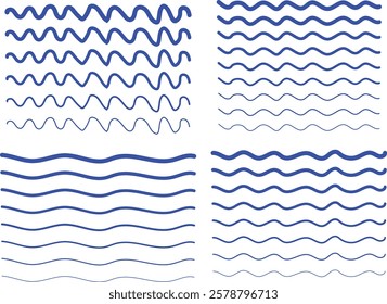 Waves line set. Waves ornament collection. Water vector icon. Wiggle waves icon set 