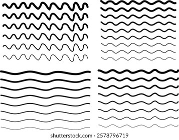 Waves line set. Waves ornament collection. Water vector icon. Wiggle waves icon set 