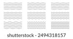 Waves line set. Wave ornament pattern. Set of wavy zigzag lines. Wave thin line background. Vector zigzag and wavy horizontal underline. Vector illustration 