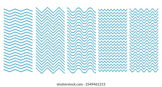 Waves line set. Wave ornament pattern. Set of wavy zigzag lines. Wave thin line background. Vector zigzag and wavy horizontal underline. Vector illustration