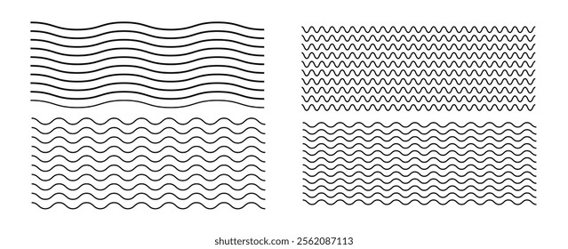 Waves line set. Wave ornament pattern. Set of wavy zigzag lines. Wave thin line background. Vector zigzag and wavy horizontal underline. Vector