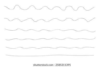 Waves line set. Wave ornament pattern. Water wave, Set of wavy zigzag lines. Wave thin line background. Doodle line art style, zigzag stroke texture, undulate squiggle simple backdrop stripes element.