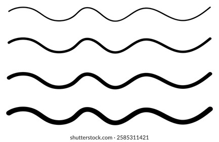 Waves line set. Wave ornament pattern. Water wave, Set of wavy zigzag lines. Wave thin line background. Doodle line art style, zigzag stroke texture, undulate squiggle simple backdrop stripes element.
