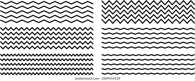 Waves line set. Wave ornament pattern. Set of wavy zigzag lines. Wave thin line background. Vector zigzag and wavy horizontal underline. Vector illustration 