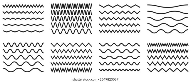  Waves line set. Wave ornament pattern. Set of wavy zigzag lines. Wave thin line background. Vector zigzag and wavy horizontal underline - Stock vector