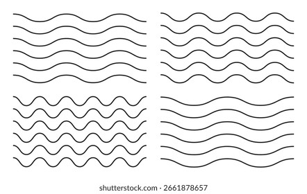 Waves line set. Wave ornament pattern. Set of wavy zigzag lines. Wave thin line background. Vector zigzag and wavy horizontal underline. Vector illustration.