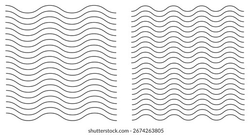 Conjunto de líneas de ondas. Patrón de adorno de onda. Conjunto de líneas onduladas en zigzag. Fondo de línea delgada ondulada. Vector en zigzag y subrayado Horizontal ondulado.