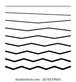 Waves Line Set. Muster für Wellenschmuck. Satz von wellenförmigen Zickzacklinien. Welle dünnen Linie Hintergrund. Vektorzickzack und wellenförmige horizontale Unterstreichung. Vektorgrafik EPS 10
