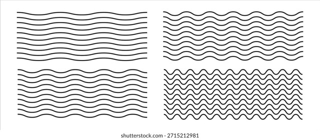 Conjunto de líneas de ondas. Patrón de adorno de onda. Conjunto de líneas onduladas en zigzag. Fondo de línea delgada ondulada. Vector en zigzag y subrayado Horizontal ondulado.