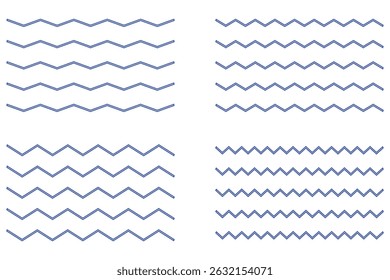 Waves line set. Set of wavy zigzag lines. Vector water waves. 
