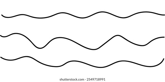 Línea de las olas. Patrón de adorno de onda. Conjunto de líneas onduladas en zigzag. Fondo de línea delgada ondulada. Vector en zigzag y subrayado Horizontal ondulado. Vector.
