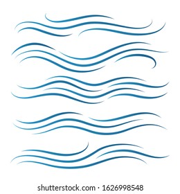 Waves linear elements. Sea or ocean wave images in line style isolated on white background, smooth clean linear irregular water motion patterns vector illustration