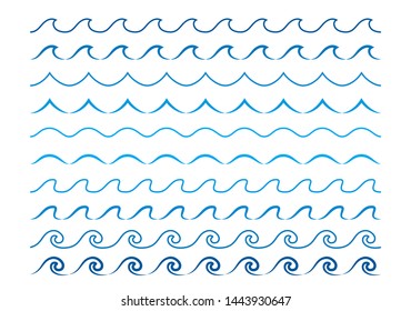 Waves lines collection. Sea or water seamless horizontal dividers.