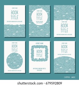 Waves and little paperboats - set of six hand drawn book cover templates