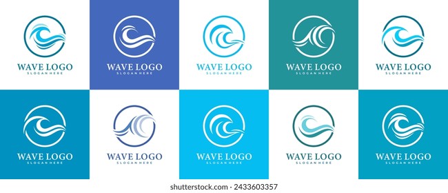 Waves Logo Design Shapes Collection Isolated
