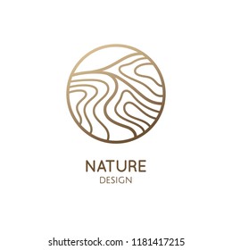 Waves logo template. Vector linear round icon of water or desert landscape with barkhans. Minimal emblem for business emblems, badge for a travel, tourism and ecology concepts, health and yoga Center.