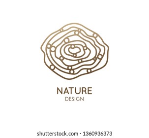 Waves logo template. Vector linear icon of water or structure of wood. Cross-section of tree. Abstract ornamental emblem for business design, badge for ecology concept, health, yoga Center