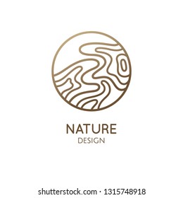 Waves logo template. Vector round icon of water or structure of wood. Abstract ornamental emblem for business design, badge for a travel, tourism and ecology concepts, health, yoga Center