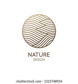 Waves logo template. Vector round icon of water or desert landscape with barkhans. Abstract ornamental emblem for business emblem, badge for a travel, tourism and ecology concepts, health, yoga Center