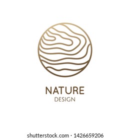 Waves logo template. Vector round icon of water or desert landscape with barkhans. Abstract ornamental emblem for business emblem, badge for a travel, tourism and ecology concepts, health, yoga Center