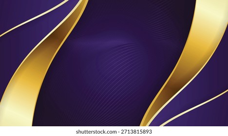 Waves Luxury Purple Background with Glowing Golden Lines, Neon Light Effects, and Elegant Premium Design