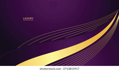 Waves Luxury Purple Background with Glowing Golden Lines, Neon Light Effects, and Elegant Premium Design