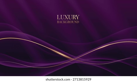Fondo púrpura de lujo de las ondas con las líneas doradas brillantes, los efectos de la luz de neón, y el diseño elegante de Premium