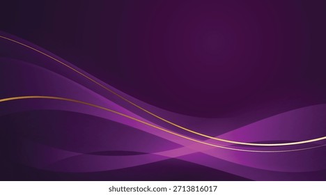Fondo púrpura de lujo de las ondas con las líneas doradas brillantes, los efectos de la luz de neón, y el diseño elegante de Premium