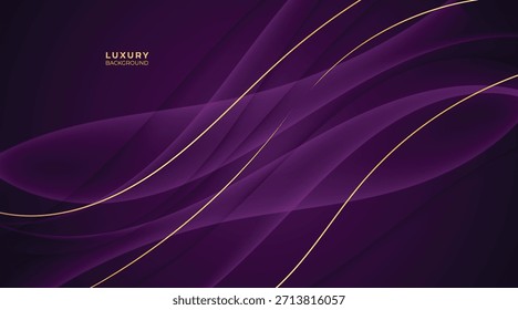 Waves Luxury Purple Background with Glowing Golden Lines, Neon Light Effects, and Elegant Premium Design