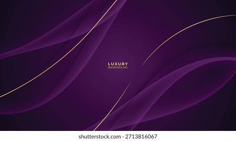 Fondo púrpura de lujo de las ondas con las líneas doradas brillantes, los efectos de la luz de neón, y el diseño elegante de Premium