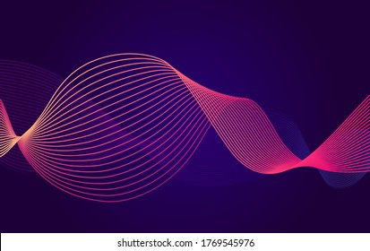 Waves of the many colored lines. Abstract wavy stripes on a dark blue background isolated. Creative line art. Vector illustration EPS 10. Design elements created using the Blend Tool