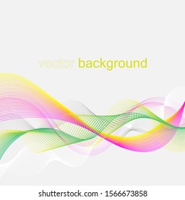 Waves of the many colored lines on a light gray background. Colored smoke wallpaper. Curved color ribbon. 