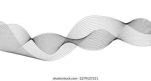 Waves of many lines. Abstract wavy lines on a white background. Creative line art. Vector illustration. Curved smooth ribbon.