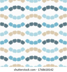 Waves. Mosaic with geometric shapes. Design with manual hatching.  Geometry. Seamless pattern. Textile. Ethnic boho ornament. Vector illustration for web design or print.