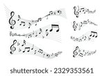 Waves Of Musical Notes, Rhythmic Cascade Of Harmonious Sounds, Intertwining Melodies That Ebb And Flow, Vector