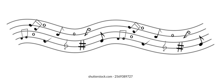 Waves of musical notes and songs. Music notes vector. 