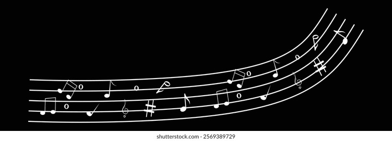 Waves of musical notes and songs. Music notes vector. 