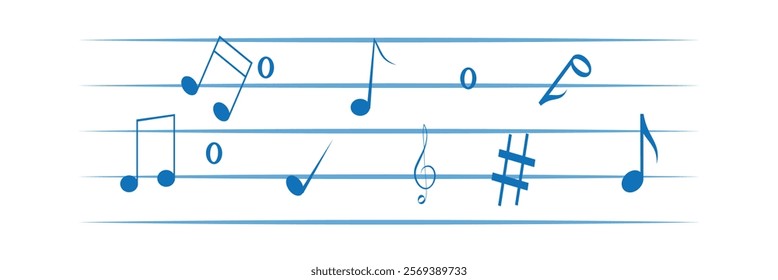 Waves of musical notes and songs. Music notes vector. 