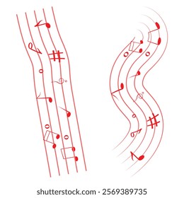 Waves of musical notes and songs. Music notes vector. 