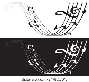 waves of musical notes and songs.Music notes wave, Curve musical signs, sound wave line symbol, acoustic composition, Musical note, music sound, musical waves