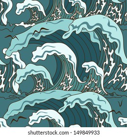 Waves of ocean seamless pattern in asian style