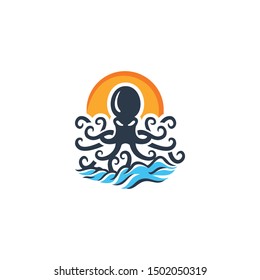 Waves Octopus Ink Logo Design